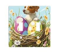 Plaque murale décorative pour interrupteur de printemps Pâques Bretagne avec double bascule, œufs amusants, chiot de campagne, plaque de commutation électrique, imprimé fleurs sauvages