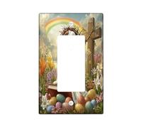 Plaque murale décorative pour interrupteur de printemps Pâques Bretagne - Plaque murale simple à bascule - Œufs de croix de la Bible - Plaque électrique de campagne pour chambre à coucher