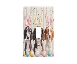 Plaque murale décorative pour interrupteur de printemps, Pâques, motif chien Bretagne, 1 interrupteur à bascule unique, œufs mignons et amusants, chiot plaque d'interrupteur électrique pour chambre