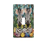 Plaque murale décorative pour interrupteur de printemps, Pâques, zèbre sauvage, plaque murale à bascule unique, œufs d'animaux en vitrail, plaque de commutation électrique, impression de vacances