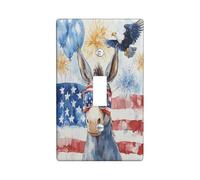 Plaque murale décorative pour interrupteur du 4 juillet en forme d'âne - 1 interrupteur à bascule unique - 250 ans d'anniversaire américain pour chambre, jour de l'indépendance