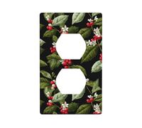 Plaque murale décorative pour interrupteur Motif baies rouges avec fleurs blanches Taille 7 x 11,4 cm