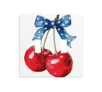Plaque murale décorative pour interrupteur Motif cerises rouges avec étoile bleue 11,4 x 11,4 cm