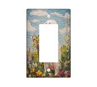 Plaque murale décorative pour interrupteur - Motif chien des Pyrénées - Printemps de Pâques - Bascule simple - Plaque électrique matelassée - Motif chiot de fleurs sauvages - Plaque frontale