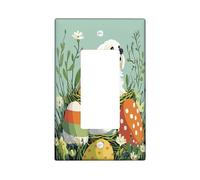 Plaque murale décorative pour interrupteur - Motif chien des Pyrénées - Printemps de Pâques - Plaque murale à bascule unique - Œufs amusants - Chiot de campagne - Plaque électrique imprimée fleurs