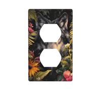 Plaque murale décorative pour interrupteur Motif loup Fleurs et feuilles 7 x 11,4 cm