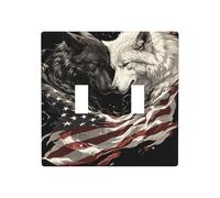 Plaque murale décorative pour interrupteur Motif loups américains Noir/blanc 11,4 x 11,4 cm