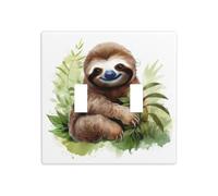 Plaque murale décorative pour interrupteur Motif paresseux assis sur un sol d'herbe verte 11,4 x 11,4 cm