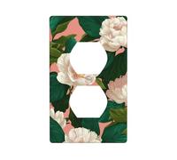 Plaque murale décorative pour interrupteur Motif pivoines blanches sur fond rose 7 x 11,4 cm