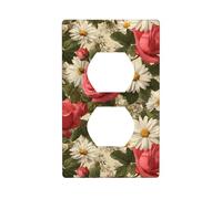 Plaque murale décorative pour interrupteur Motif roses roses et marguerites blanches 7 x 11,4 cm