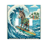 Plaque murale décorative pour interrupteur mural à double bascule, motif âne de plage amusant, planche électrique pour l'été, la plage, les animaux côtiers, impression vague fraîche