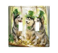 Plaque murale décorative pour interrupteur mural à double bascule, motif chien malamute de l'Alaska, pour fenêtre, motif trèfle