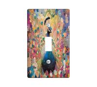 Plaque murale décorative pour interrupteur mural motif paons - 1 interrupteur à bascule unique - Art esthétique coloré - Pour cuisine, salle de bain