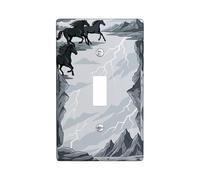 Plaque murale décorative pour interrupteur simple, motif chevaux, nature, faune sauvage, montagnes, foudre, en plastique gris, taille standard pour maison, salon, nouvel appartement (simple)