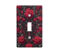 Plaque murale décorative pour interrupteur simple, motif roses, crânes floraux, épines, épines, Halloween, rouge, taille standard, pour maison, salon, nouvel appartement (simple)