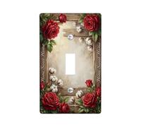 Plaque murale décorative pour interrupteur simple - Motif roses - Style rustique vintage - En coton - Rouge automne - Taille standard - Pour nouvel appartement, maison, chambre à coucher, bureau