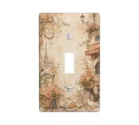 Plaque murale décorative pour interrupteur simple Motif Tour de Paris - Vintage Romantique Pigeon Rose Printemps Pastel - Taille standard - Pour chambre à coucher, salle de bain, cuisine, entrée