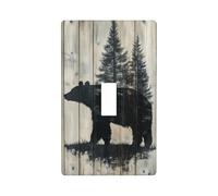 Plaque murale décorative simple à bascule pour cuisine, ferme, chambre à coucher, salle de bain Motif silhouette d'ours de pin rustique