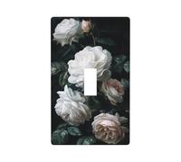 Plaque murale décorative simple pour interrupteur à bascule - Style vintage - Roses blanches foncées - Pour cuisine, ferme, chambre à coucher, salle de bain