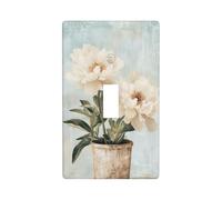 Plaque murale décorative vintage à bascule simple pour cuisine, ferme, chambre à coucher, salle de bain - Pivoines blanches dans un petit pot