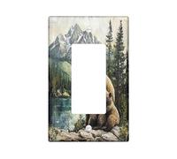 Plaque murale décorative vintage avec motif ours de chasse - 1 interrupteur à bascule unique - Paysage de montagne de forêt - Pour cuisine, salle de bain, animal