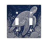 Plaque murale décorative vintage d'été avec double bascule, motif tortue de mer, bleu marine, plaque de commutation électrique sous-marine pour chambre à coucher