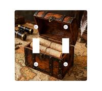 Plaque murale décorative vintage en forme de carte au trésor - 2 interrupteurs - Double bascule - Esthétique - Carte nautique - Plaque électrique pour chambre, itinéraire cool