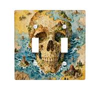 Plaque murale décorative vintage en forme de carte au trésor - 2 interrupteurs - Double bascule - Esthétique - Carte nautique - Plaque électrique pour chambre à coucher