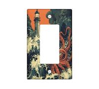 Plaque murale décorative vintage en forme de pieuvre nautique à 1 voile, esthétique, rétro, phare, taille standard, façade électrique côtière pour chambre à coucher, salon