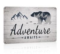 Plaque murale décorative vintage en métal avec motif d'ours et montagne - Pour la maison, la cuisine, le salon, 30,5 x 20,3 cm