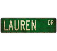 Plaque murale décorative vintage Lauren Lauren - Cadeau d'anniversaire Lauren Lover - En métal - Vert - 40,6 x 10,2 cm