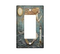 Plaque murale décorative vintage sirènes - 1 interrupteur à bascule unique, phare nautique, navire électrique pour cuisine, salle de bain, décoration d'interrupteur pour filles