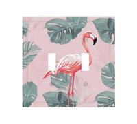 Plaque murale décoratrice à 2 interrupteurs à bascule - Taille moyenne - 12,7 x 12,4 cm - Plaque murale à bascule simple - Cache-prise d'été - Flamant rose - Feuilles de palmier - Pour décoration de