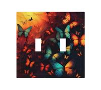Plaque murale décoratrice à 2 interrupteurs à bascule - Taille moyenne - 12,7 x 12,4 cm - Plaque murale à bascule unique - Cache-prise - Motif papillon coloré - Pour décoration de prises électriques
