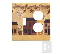 Plaque murale décoratrice à 2 interrupteurs - Couvertures de prise de courant duplex - Beige marron - Plaques murales de maison et de fruits pour prises électriques - Taille standard - Double
