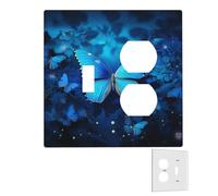 Plaque murale décoratrice à 2 interrupteurs - Couvertures de prise duplex - Bleu - Jolies plaques murales papillon pour prises électriques - Plaque murale double de taille moyenne