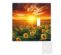 Plaque murale décoratrice à 2 interrupteurs - Couvertures de prises duplex - Coucher de soleil onirique d'un champ de tournesol - Plaques murales pour prises électriques - Double plaque d'interrupteur