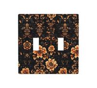 Plaque murale double avec motif floral beige et marron foncé - 11,4 x 11,4 cm