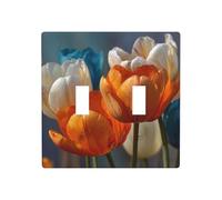Plaque murale double avec motif tulipes oranges et blanches - 11,4 x 11,4 cm