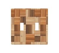 Plaque murale double en bois marron et beige - 11,4 x 11,4 cm