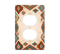Plaque murale double en forme de diamant duplex, motif tribal géométrique triangulaire, zigzag en plastique marron automne, taille standard, double prise de courant pour chambre à coucher, salle de