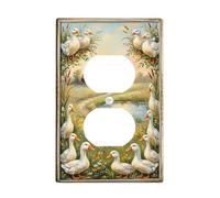 Plaque murale double en plastique motif canards rustiques, fleurs d'herbe d'été, taille standard, double prise de courant pour chambre à coucher, salle de bain, cuisine, entrée