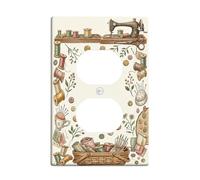Plaque murale double pour machine à coudre, boutons de bobine de fil artisanal, vintage, pastels, taille standard, double prise d'alimentation pour salon, chambre à coucher, maison et bureau