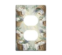 Plaque murale double pour panier de salle de bain - Rustique - Lavande - Eucalyptus - Vert - Taille standard - Double prise de courant - Pour nouvel appartement, maison, chambre à coucher, bureau