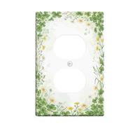 Plaque murale double pour prise de courant duplex, fleurs sauvages botaniques printanières, marguerites printanières, vert printemps, taille standard, double prise de courant pour maison, salon