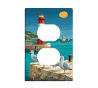 Plaque murale double pour prise de courant en forme de phare - En plastique bleu d'été - Taille standard - Pour salon, chambre à coucher, maison et bureau