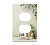 Plaque murale double pour salle de bain en eucalyptus - Moderne et minimaliste - Sans plastique crème - Taille standard - Double prise d'alimentation - Pour maison, salon, nouvel appartement