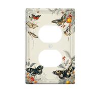 Plaque murale double pour salle de bain, motif papillon, fleur naturelle, feuille, printemps, crème, taille standard, double prise de courant, pour salon, chambre à coucher, maison, bureau