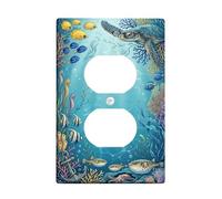 Plaque murale double prise d'alimentation tortue duplex, poissons océaniques sous-marins, hippocampes, bleu d'été, taille standard, double prise d'alimentation pour salon, chambre à coucher