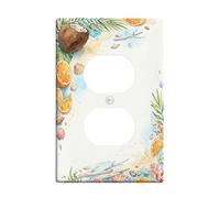 Plaque murale double prise de courant en noix de coco - Coquille orange naturelle tropicale - En plastique marron d'été - Taille standard - Pour nouvel appartement, maison, chambre à coucher, bureau